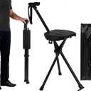 Walking Cane Chair Portable Folding 2-in-1 Trekking Pole Stick with Seat, Adjustable Sturdy Anti-Slip Lightweight Aluminum for Hiking Camping Seniors Walking