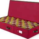 ZOBER Underbed Christmas Ornament Storage Box - Stores 120 3" Ornaments, With Dividers - Tear Proof 600D Oxford Fabric, Ornament Organizer Storage Box, Durable Christmas Containers Holder - Red