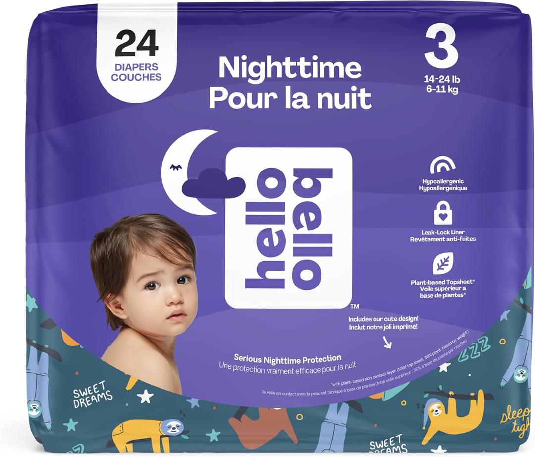 Hello Bello Premium Overnight Baby Diapers Size 3, 24 Count, Unisex, Ultra Absorbent and Soft Disposable Diapers for Babies and Toddlers