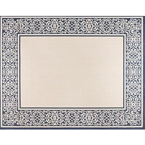 Gertmenian Indoor Outdoor Area Rug, Classic Flatweave, Washable, Stain & UV Resistant Carpet, Deck, Patio, Poolside & Mudroom, 5x7 Ft Standard, Abstract Border, Navy Blue Tan, 22958