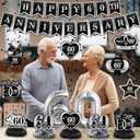 60th Wedding Anniversary Decorations Black Silver Happy 60th Anniversary Banner Backdrop Honeycomb Centerpiece Hanging Swirls Poms for Men Women 60 Years Diamond Wedding Anniversaries Party Supplies