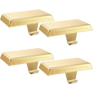 Sunshane 4 Pieces Christmas Stocking Holders Mantel Stocking Hanger Hooks Fireplace Mantle Metal Hang Bases for Xmas Party Decorations (Gold)