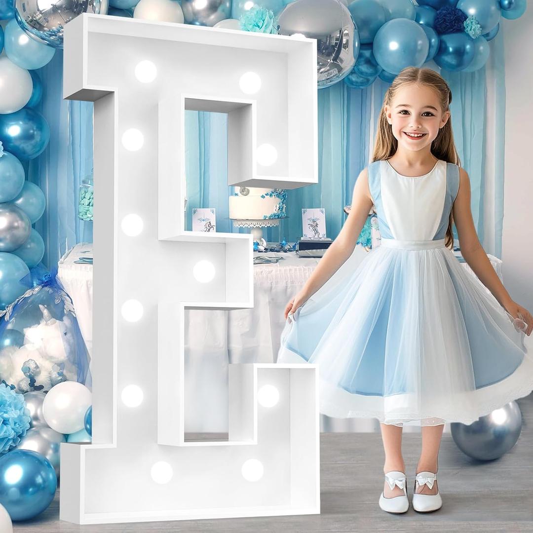Ledido 4FT Marquee Light Up Letters E, Easy to Assemble Cool White Marquee Letters 4 Feet Tall for Indoor & Outdoor Events, Large Lighted Letter for Birthday Graduation Baby Shower Party Decorations
