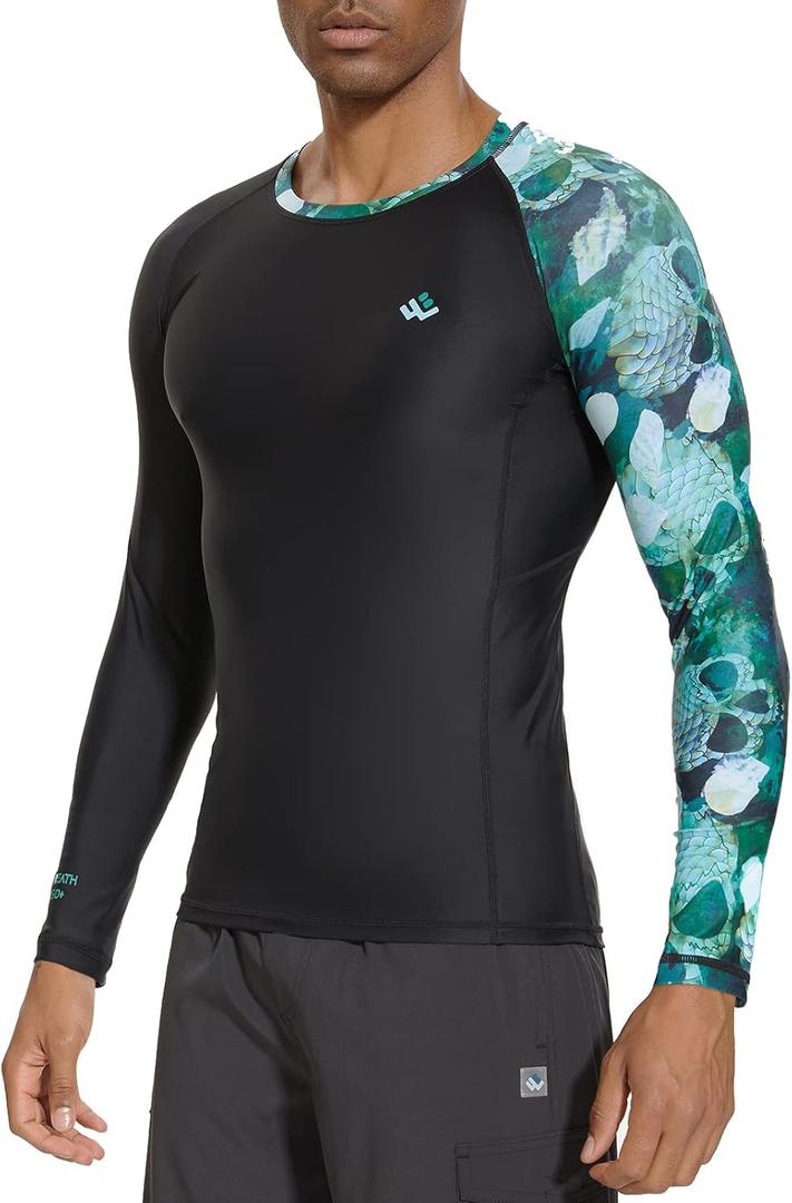 Mens UPF 50+ Compression Rash Guard Long Sleeve UV Sun Protection Surf Skin Shirt Quick Dry Performance Fit (Black, XXL)