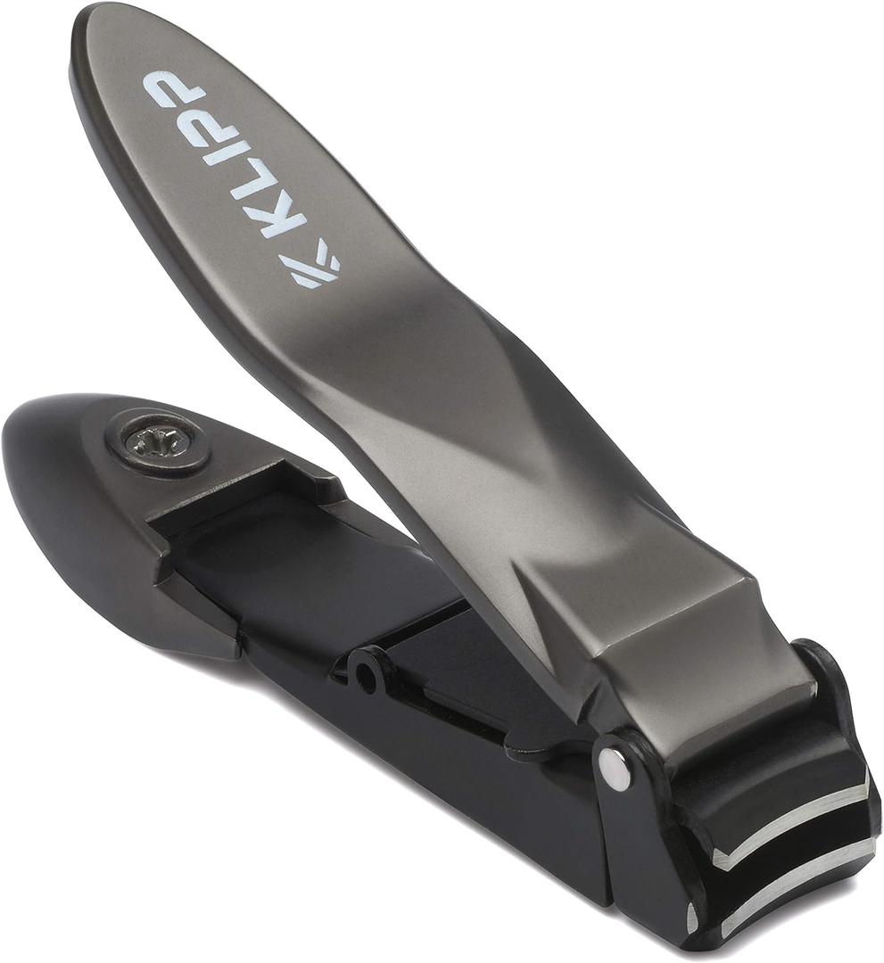 Nail Clippers for Men with Catcher - KLIPP Heavy Duty Razor-Sharp Self-Collecting Nail Cutter, Ergonomic Lever for Fingernails & Toenails, Ideal Gift for Men & Grooming Gifts Includes Ziplock Pouch