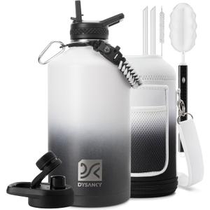 1 Gallon Insulated Water Bottle | Upgraded Thickened Stainless Steel Metal Portable Sports Large Water Jug for Gym and Hiking with Carrier Bag, Handle Strap | BPA-Free 128 oz (White/Black)