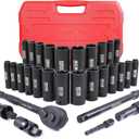 SEKETMAN 30pcs 3/8 Inch Impact socket set, Deep socket set, Metric/SAE,(5/16"-7/8",8mm-22mm),CR-V Steel, Includes Extension Bar, Universal Joint and Ratchet Handle.