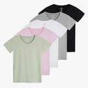 Real Essentials 4Pack: Women's Dry Fit Tech Stretch Short-Sleeve Crew Neck Athletic T-Shirt  M