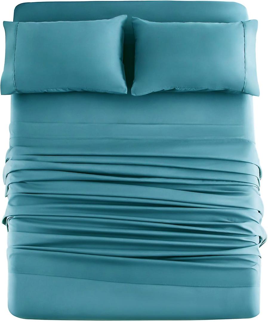 Mohap Bed Sheet Set 4 Pieces Double Brushed Microfiber 1800 - Breathable All Season Cooling Luxury Soft Bedding - Full Teal