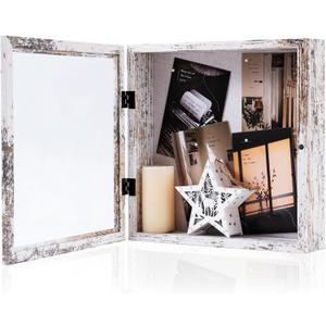 Muzilife 11x11 Shadow Box Picture Frame - 2.16" Interior Deep Wood & Glass Square Display Case Ready to Hang Memory Box Baby Sports Memorabilia, Pins, Awards, Tickets, and Photos, Rustic White