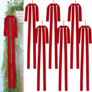 Large Velvet Christmas Bow 23.6x15.7 Inch Vintage Christmas Tree Topper Bows Christmas Staircase Wreath Bows for Xmas Fireplace Decoration (6, Red)