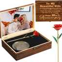 10th Anniversary Wedding Gift for Wife Engraved Wooden Gift Set 'to My Beautiful Wife' Includes 24k Gold Dipped Rose Acrylic Ornament for Wife Women Christmas Anniversary Tin Wedding