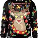 GRAJTCIN Ugly Couples Christmas Sweater Adult Funny 3D Print Cat Elk Dog Christmas Party Cosplay (Medium)