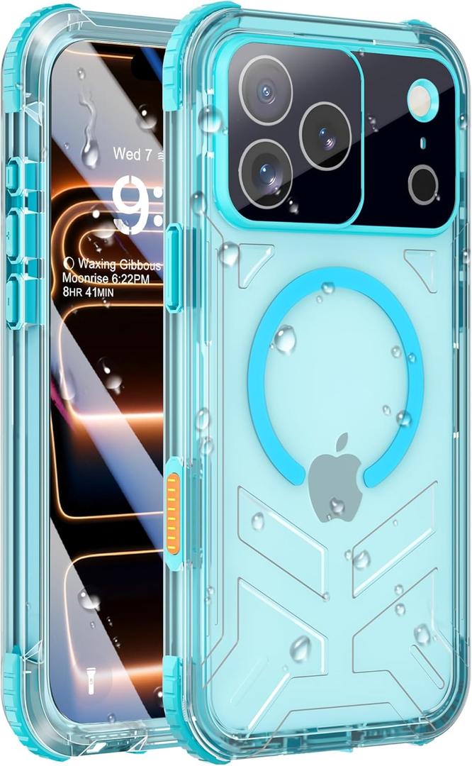 for iPhone 17 Pro Max Waterproof Case with Magsafe, Built-in [Camera & Screen Protector] [Lanyard], IP68 Water Proof Full Body Dustproof Heavy Duty Frosted Protective Phone Cover, 6.9" Teal