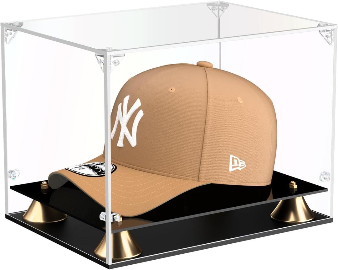 KOLIPI Hat Display Case, Clear Acrylic Baseball Cap Display Box with Double Layer Base, Self-Assembly Showcase for Baseball Cap, Snapback, Mini Helmet, UV Protection for Signed Memorabilia, Size: 11 x 8 x 7 inches