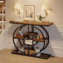 GiftGo Narrow Console Table for Entryway Industrial 4-Tier Sofa Table Behind Couch with Circle Base Rustic Wooden Accent Tables with Storage Shelves for Living Room, Hallway, Foyer (Brown), 41.3 x 11.8 x 31.5 inches