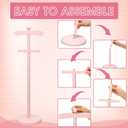 Bucherry 1 Pack Baby Clothes Display Stand Wooden Baby Shower Centerpiece Adjustable Height Circle Shaped Dress Hanger Doll Dress Outfit Stand Rack Hand Assembled Hangers Display Set (Pink Color)