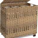 OIAHOMY Laundry Hamper with Lid, 140L Clothes Hamper with 3 Removable Liner Bags, Foldable Basket with Lid, Synthetic Wicker Laundry Basket for Bedroom, 27x 13 x 26 Inches, Yellow