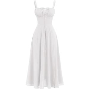 Women's Floral Corset Dress Formal Cocktail Dresses Going Out Casual Sundress Split Thigh Spaghetti Strap Vintage Dress (White), Large