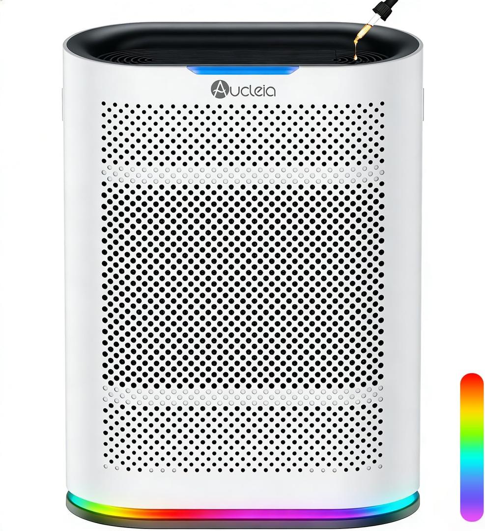 Air Purifiers for Home Large Room Cover 2,100 Ft, Home Air Purifier with Air Quality Monitor & Aromatherapy, Auto H13 Air Purifier Removes Pets Hair Dust Smoke Odor, with 7 Colors Light(White)