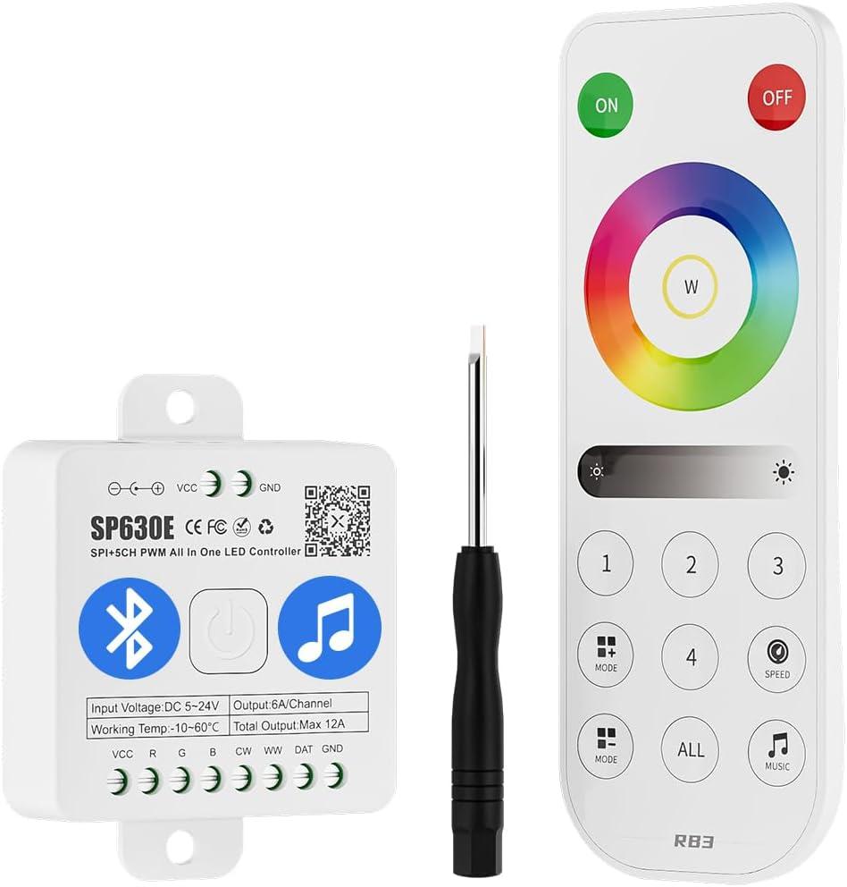 BTF-LIGHTING SP630E Bluetooth Controllers 4 Zones 2.4GHz RF RB3 Remote Kit Support FCOB COB SMD PWM or SPI RGB RGBW LED Strip WS2811 WS2812B WS2814 WS2815 SK6812 IC etc DC5V DC12V DC24V