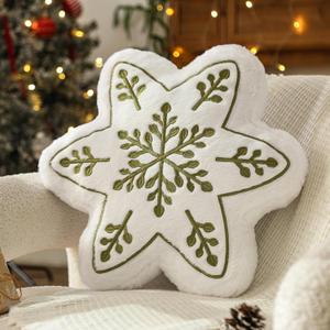 YRXRUS Christmas Snow Pillows, Snow Shaped Pillow, Large Cute Green Snowflake Pillow for Gifts, Christmas Decorations Throw Pillows for Party, Her, Kids, Girls Xmas Home Decor 17x17 Inches