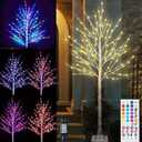 Pooqla 7 ft RGB Lighted Birch Tree, 35 Colors Light Up Tree with Remote, 150 LED Color Changing Artificial Christmas Lighted Trees White Birch Trees for Indoor Outdoor Thanksgiving Yard Decoration