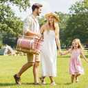 31Pcs Picnic Basket Set for 4 with Insulated Liner and Waterproof Blanket Wine Pouch, Large Wicker Picnic Hamper for Camping,Outdoor,Valentine Birthday Christmas for Couples, Red Gingham