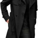 Pretifeel Mens Trench Coat Slim Fit Double Breasted Long Jacket Notched Lapel Belt Fall Windproof Coat(SIZE S)