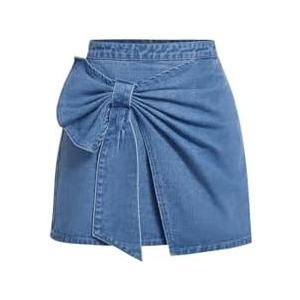 Floerns Women's Plus Size High Waist Denim Skirt Wrap Front Bow Bodycon Mini Skirt L