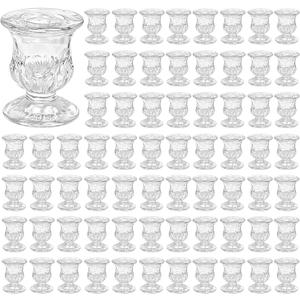 80 Pcs Glass Candlestick Holders Bulk 2.5 Inch Clear Glass Small Ritual Candle Stand Taper Candle Holders Table Centerpieces for Christmas Wedding Party Dining