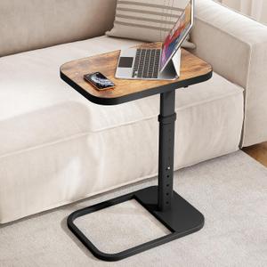 TV Tray Table, Adjustable Height & 90° Flip-Over Panel Design, Sofa Arm End Side Table for Eating Laptop Couch Bed Dinner or Small Spaces