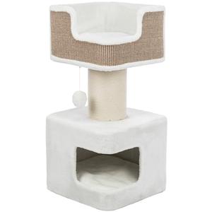 TRIXIE 33.9-in Ava XXL Cat Tree with Thick Scratching Post, Cat Condo, Cozy Top Platform with Removable Cushion, Dangling Cat Toy, Brown/White