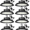 UFO LED High Bay Light 100W 8Pack, High Bay LED Shop Lights 14,000LM Dimmable, 6' Cable with US Plug, Hanging Hook, Safe Rope, High Bay LED Light for Warehouse Factory Barn Shop