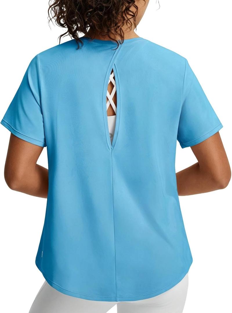 baleaf Women's Open Back Yoga Top Sleeveless Shirt UPF50+ (Blue, S)