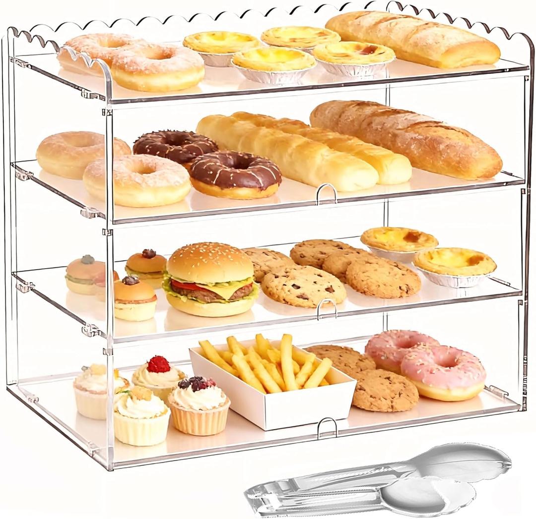 3 Tier Acrylic Bakery Display Case, 19.5" x 10.24" x 14.5" Clear Countertop Dustproof Pastry Stand for Cakes, Donuts, Cookies, Home Kitchen & Commercial Use