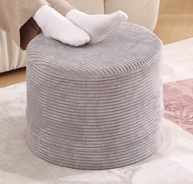 LITA Round Stuffed Pouf Ottoman, Velvet Poufs with High-Density Foam Filling and Washable Cover, Furry and Fluffy Bean Bag Foot Stools Ottoman for Living Room, Bedroom, Office, Grey