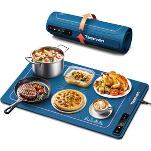 Food Warming Mat, Silicone Heating Tray with 7 Temperature Settings, Quick Full Surface Heating Pad, Thermochromic Line, Kids Lock, Electric Warming Tray for Buffets Party