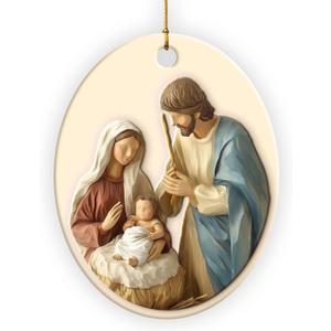 2 x Nativity Ornaments for Christmas Tree - Jesus Christmas Ornaments - Ceramic Ornament Nativity Scene - Holy Family Christian - Decorations Religious Gifts (Nativity)