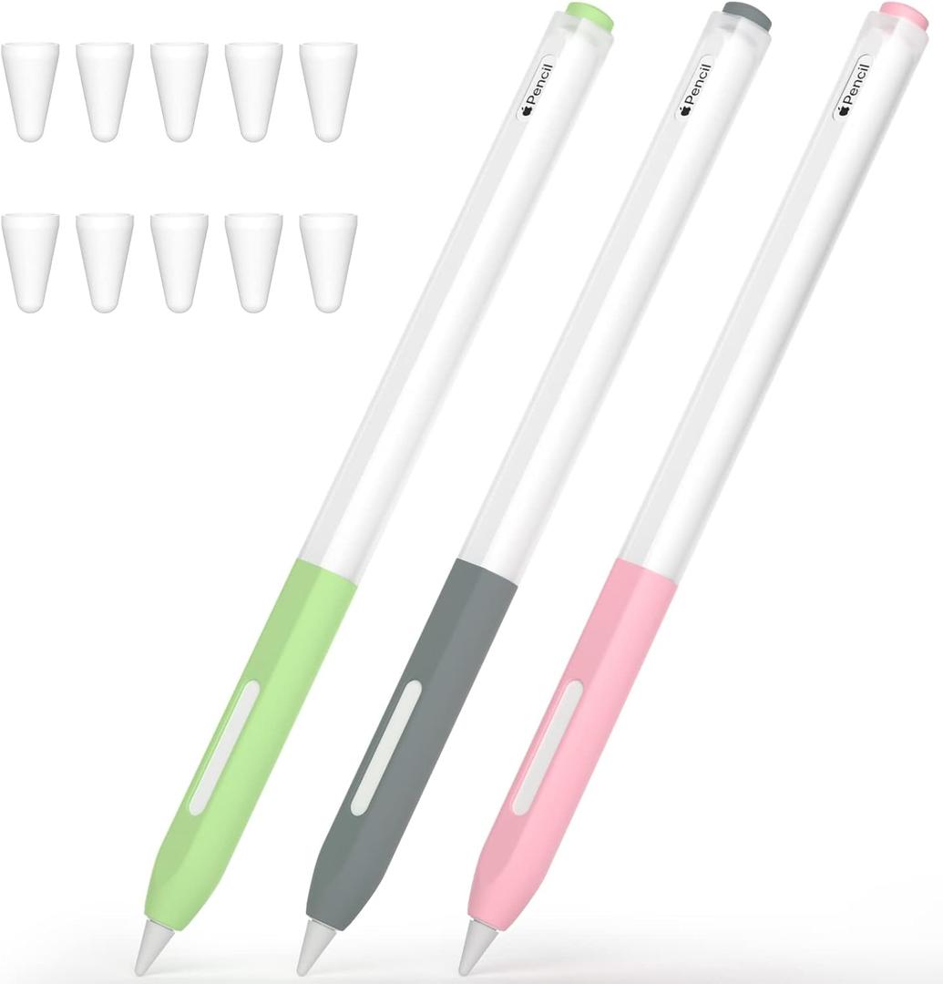 Pencil Case Compatible with Apple Pencil Pro/Apple Pencil 2nd Generation Case, 3 Pack Silicone Translucent Two-Tone Pencil Case, [with 10 Silicone Tip Cover].(Pink, Gray, Matcha)