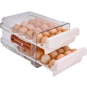 Sooyee 40 Capacity Egg Container for Refrigerator, Household Egg Holder for Fridge, Transparent 2 Drawers Chicken Egg Storage Container,White