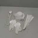 Tea Party Fascinator Set - Girls 1920s Costume Party, White High Tea Pary Church Top Hat with Pearl Necklace Earring Hand Fan and Lace Gloves Set