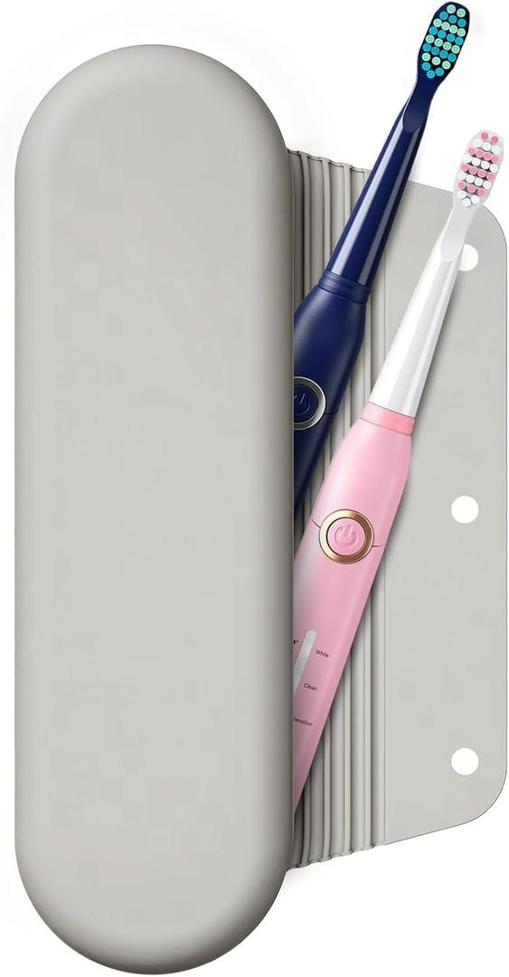Silicone Electric Toothbrush Travel Case, Manual Toothbrush Travel Cover for Men and Women, Toothbrush Holder for Travel, Gym and More, Fits Most Manual and Electric Toothbrushes - Stone