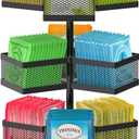 iDavosic.ly 3 Tier Tea Bag Organizer, Packet Storage Holder Spinning Carousel With 9 Compartments, Rotating Metal Caddy for Kitchen Counter Cabinet, Up to 108 Teabags Storage, Black