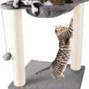 Cat Hammock with Scratching Posts for Indoor Cats - 19-Inch-Tall Cat Tree with Hanging Ball Toy for Adult Cats and Kittens by PETMAKER (Gray)