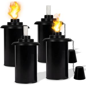 12oz Torch Replacement Canisters - 4 Pack Bamboo Torch Fuel Canister Torches Cans With Wicks and Covers, Refillable Metal Tabletop Lantern For Garden, Patio, Luau Party