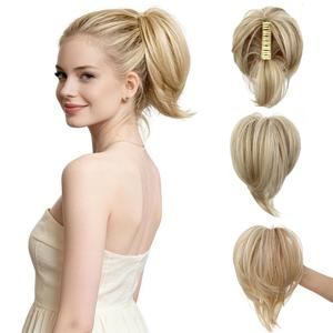 Claw Clip in Ponytail Extensions Short Hair Pieces for Women Messy Fake Bun Style Hairpieces (Dirty Blonde)