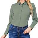 Wrinkle Free Button Down Shirts for Women Charm Slim-Fit Long Sleeve Formal Solid Dress Shirt Blouses Tops (Medium, Army Green)