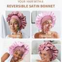 Satin Bonnets Silk Bonnet for Sleeping Women Hair Bonnet for Curly Hair Sleep Cap Reversible Double Layer Bonnets with Tie Band (Bean Paste Pink Bonnet + Satin Scrunchies) (7-7 3/8)