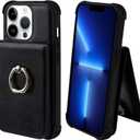 VANAVAGY for iPhone 13 Pro Wallet Case with Credit Card Holder and Coin Pocket[360 Rotation Ring Kickstand ],Leather Magnetic Clasp Flip Folio Phone Cover for Women and Men 6.1 Inch,Black